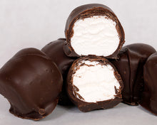 Load image into Gallery viewer, close-up shot of our famous dark chocolate covered marshmallows