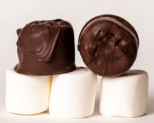 Load image into Gallery viewer, close-up shot of our famous dark chocolate covered marshmallows
