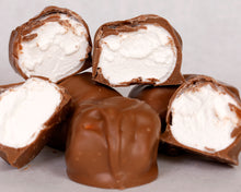 Load image into Gallery viewer, A close-up shot of our famous milk chocolate covered marshmallows