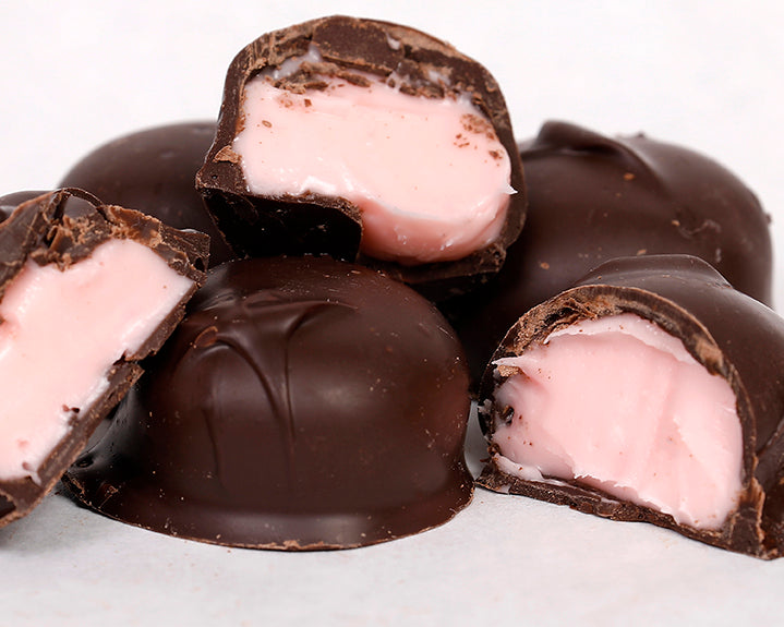 A close-up shot of our famous dark chocolate cherry creams