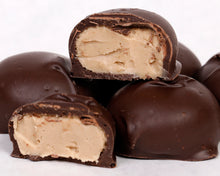 Load image into Gallery viewer, close-up shot of our famous dark chocolate peanut butter creams
