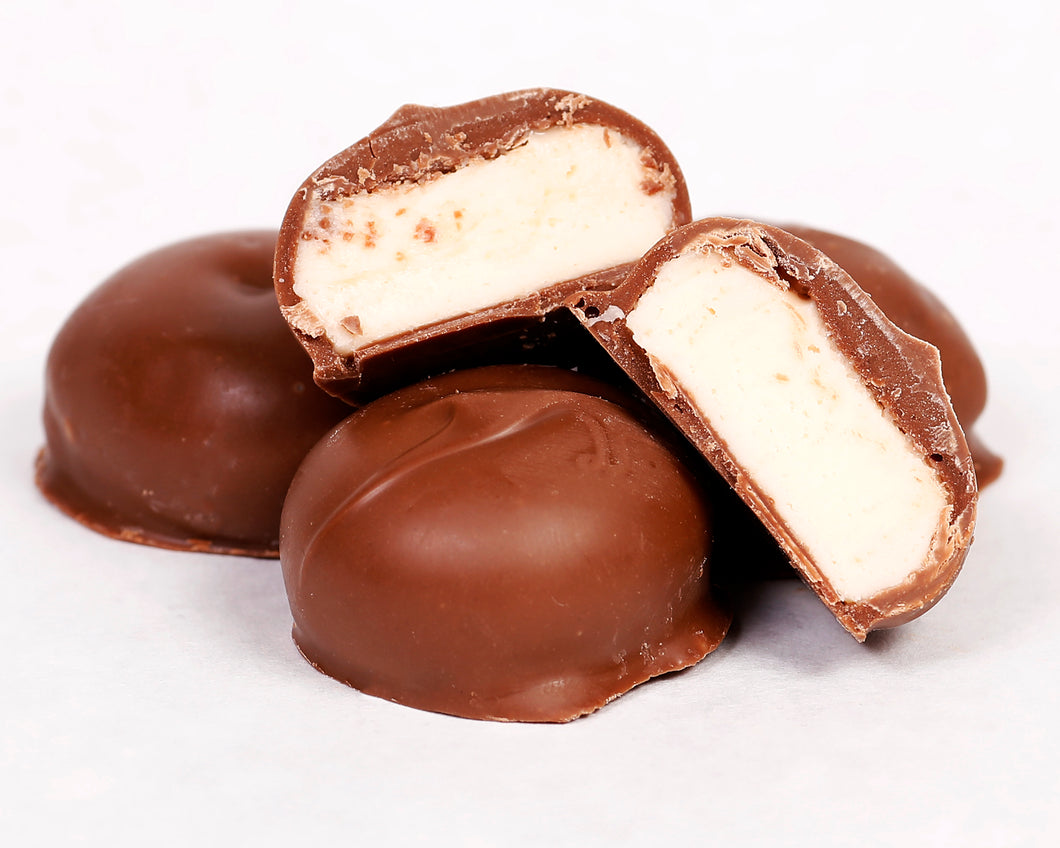 close-up shot of our famous milk chocolate peppermint creams